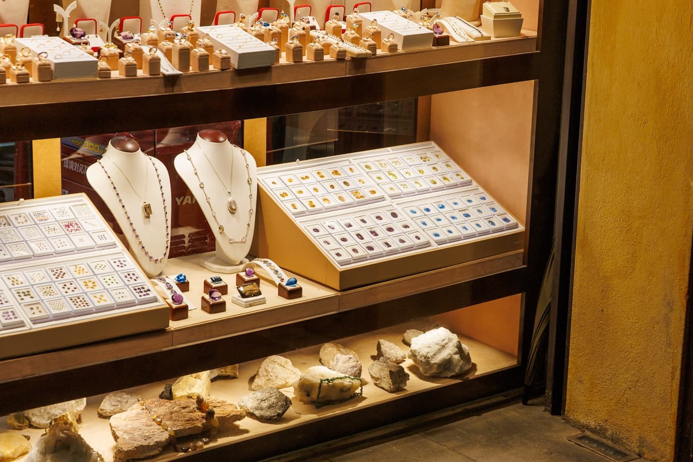 Rings and fine jewellery in the display window